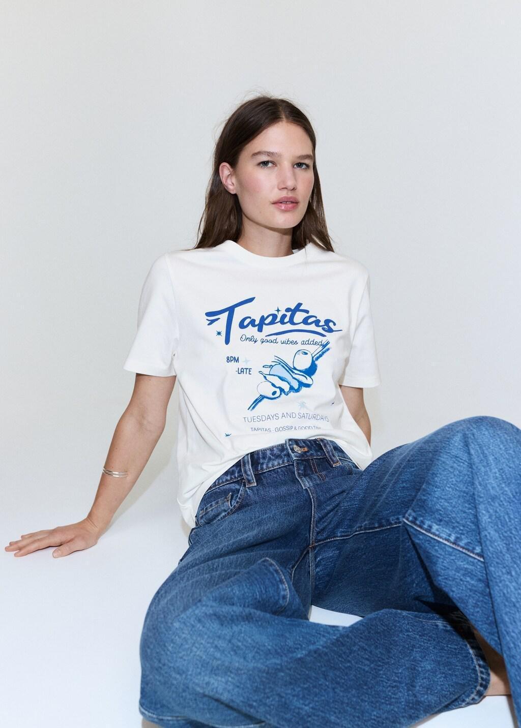 Blue Printed Cotton-Blend T-Shirt, Medium Blue, large image number 4