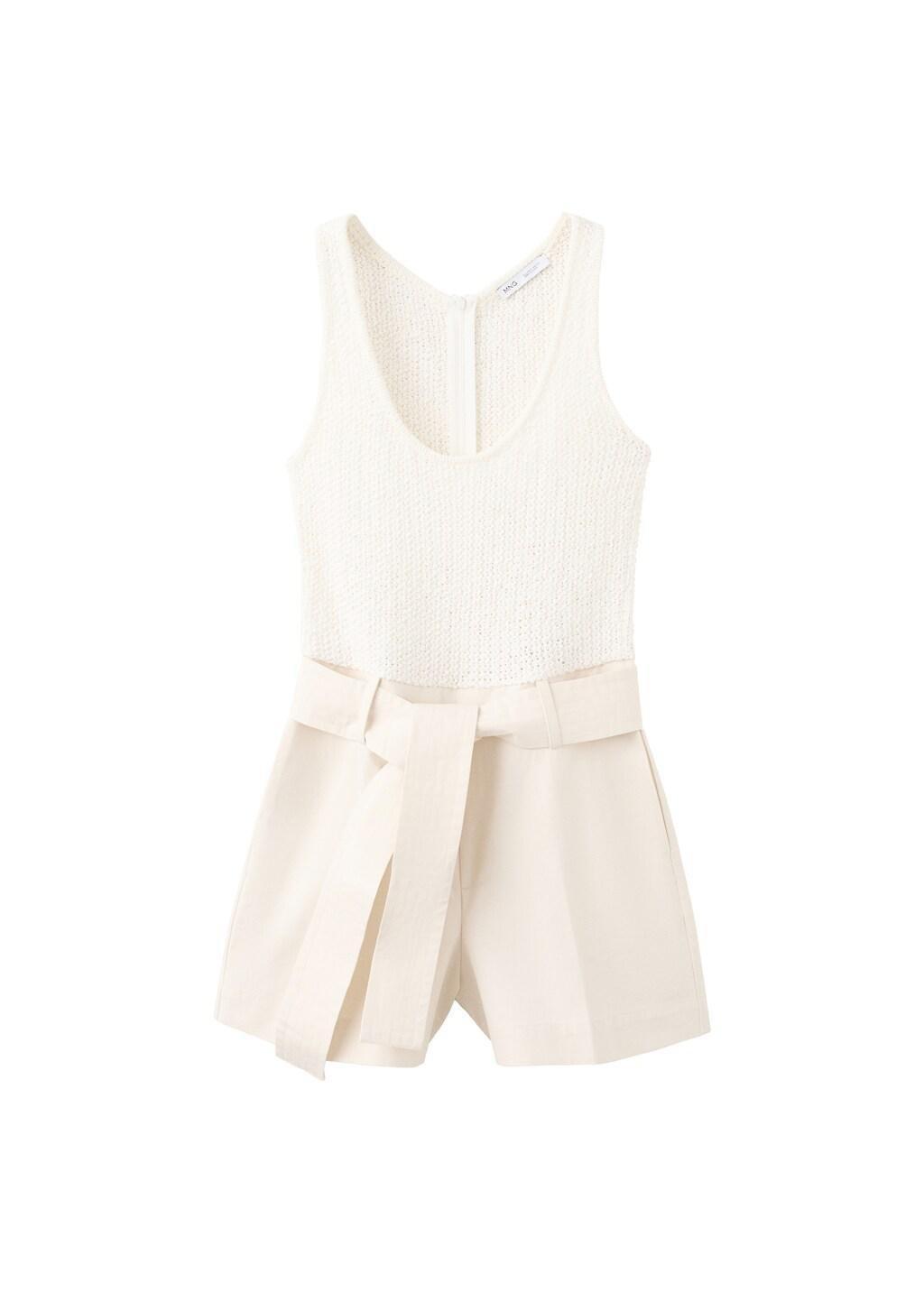 LIGHT BEIGE Combined knit jumpsuit with belt, Light Beige, large image number 6