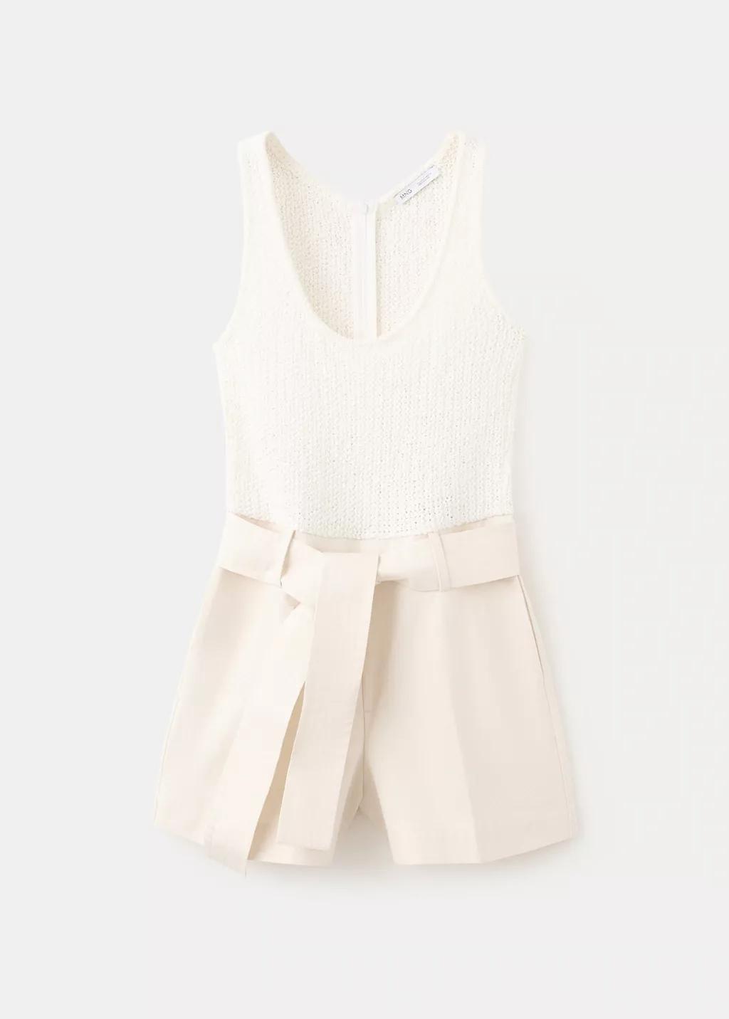 LIGHT BEIGE Combined knit jumpsuit with belt, Light Beige, large image number 7
