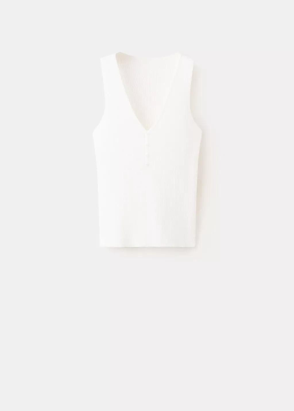 Beige Buttoned Ribbed Top, Light Beige, medium