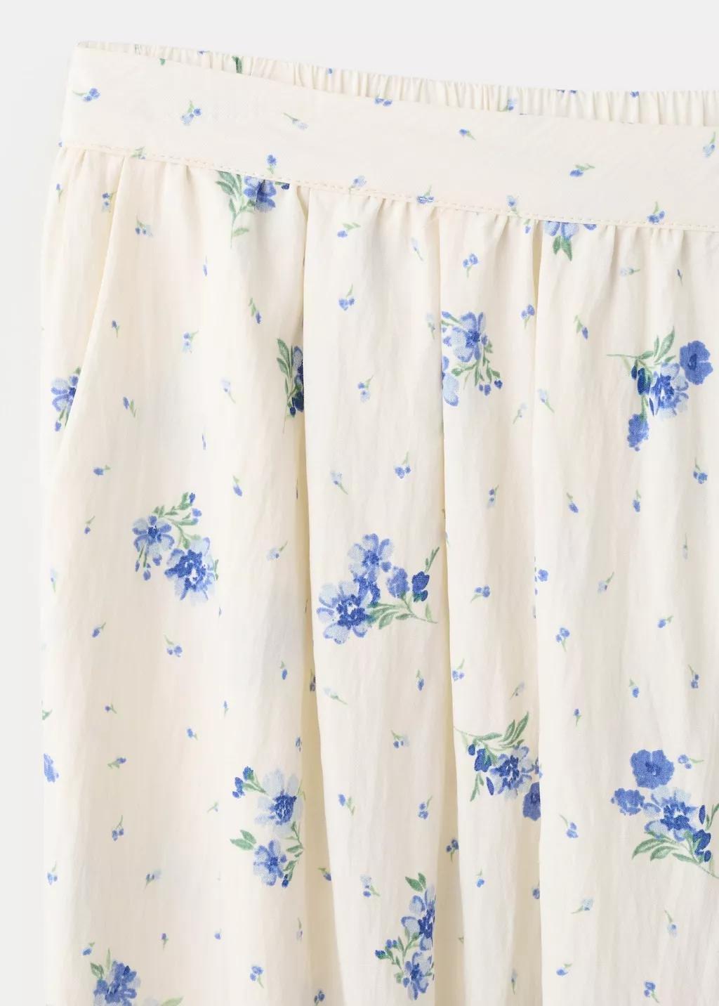 White Floral Print Baggy Trousers, White, large image number 1