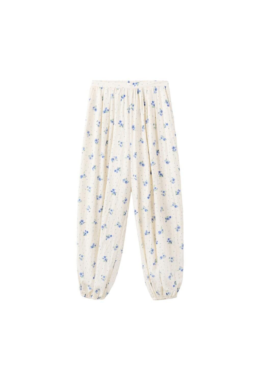 White Floral Print Baggy Trousers, White, large image number 6