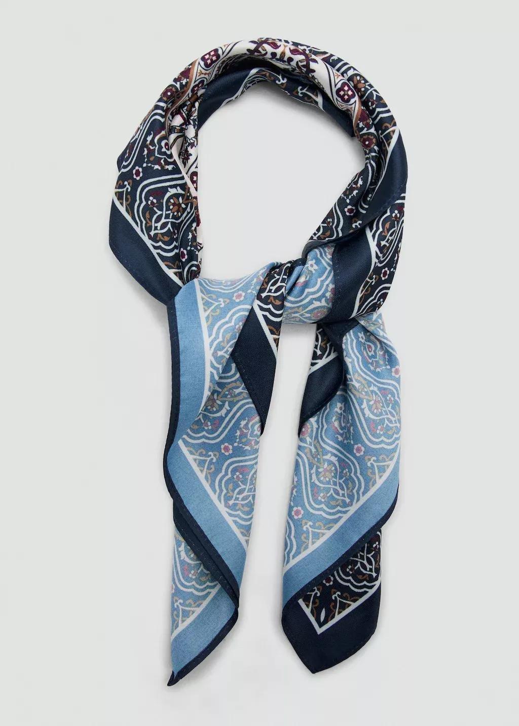 Blue Paisley Print Scarf, Navy, large image number 1