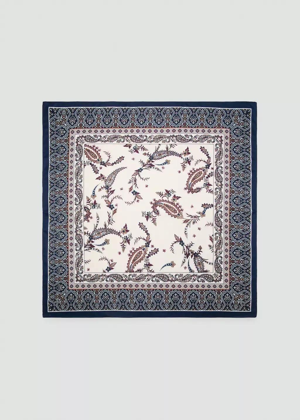 Blue Paisley Print Scarf, Navy, large image number 3
