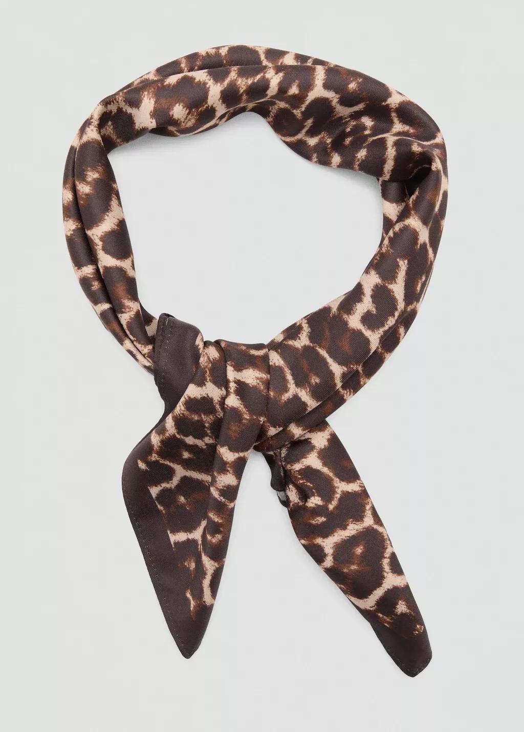 BROWN Animal print scarf, Brown, medium