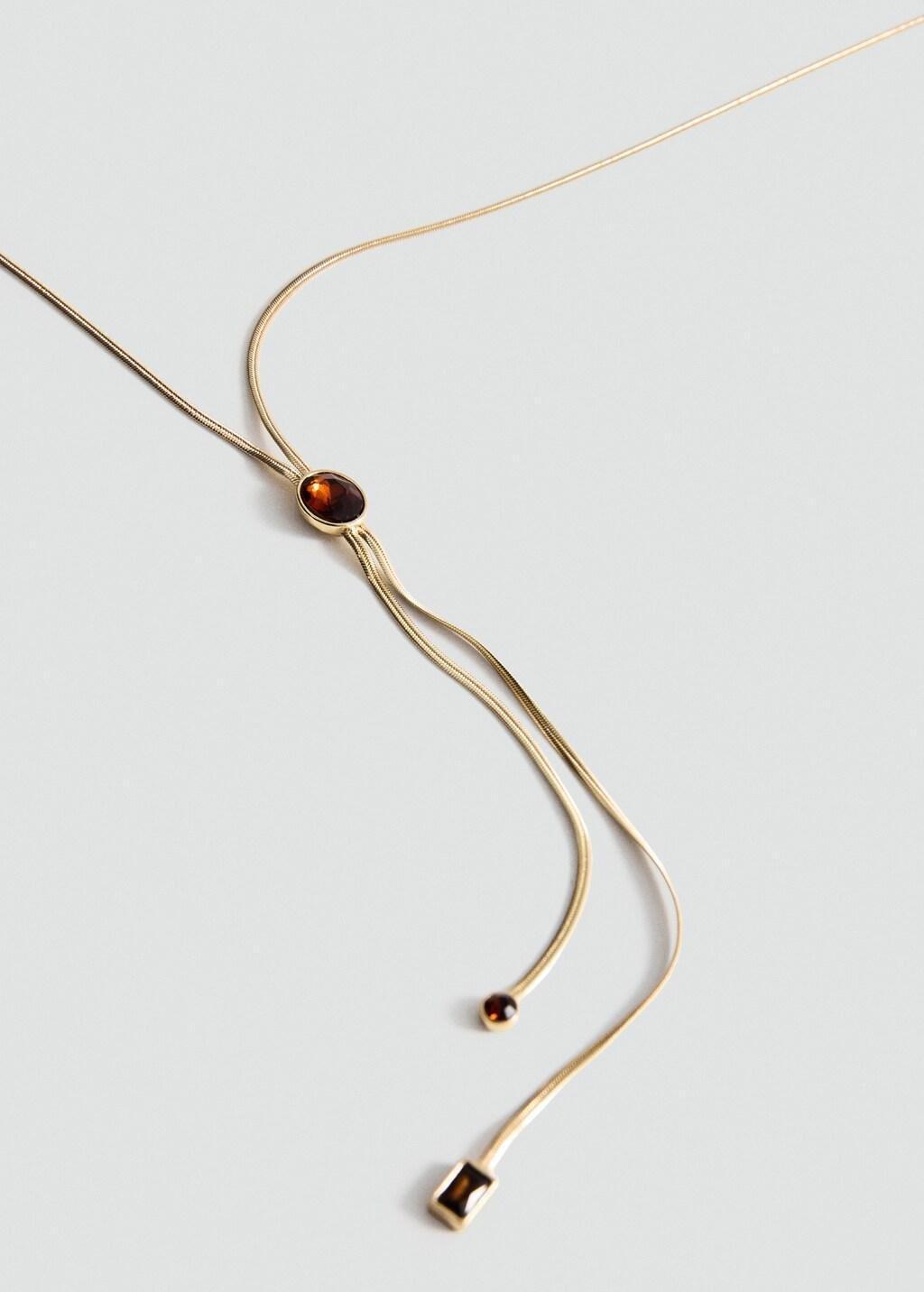 Gold Double Crystal Necklace, Gold, medium