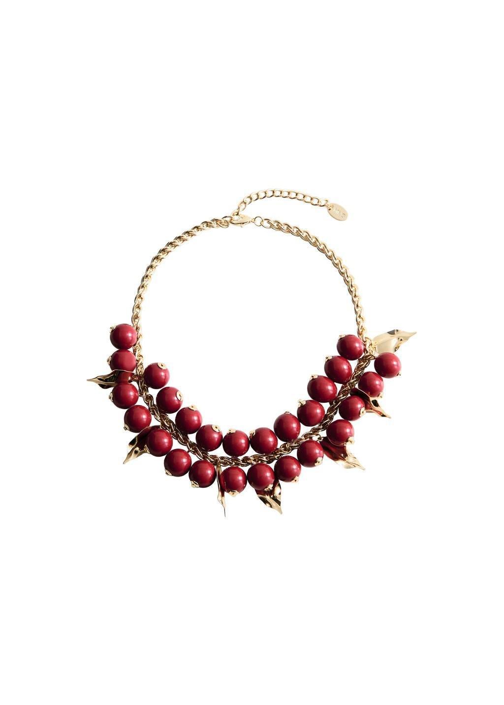 Gold Beaded Chain Necklace, Gold, medium