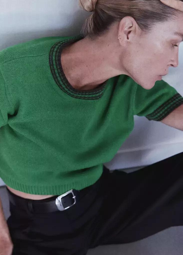 GREEN Ribbed knit jumper with contrast trims, Women, Green, large image number 1