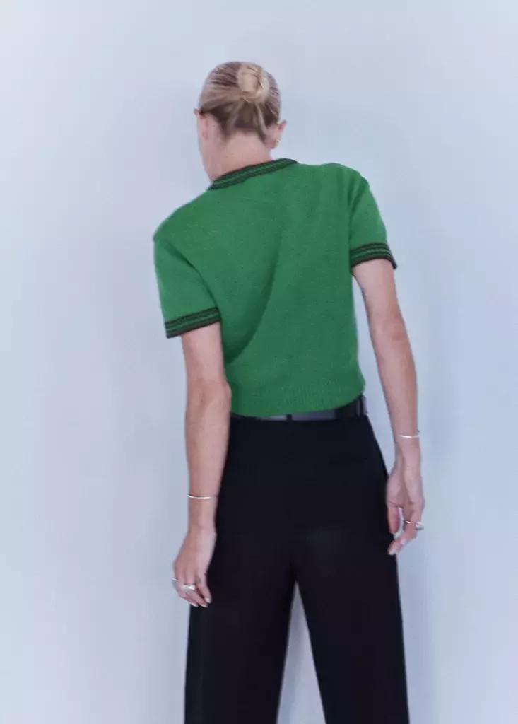 GREEN Ribbed knit jumper with contrast trims, Women, Green, large image number 2