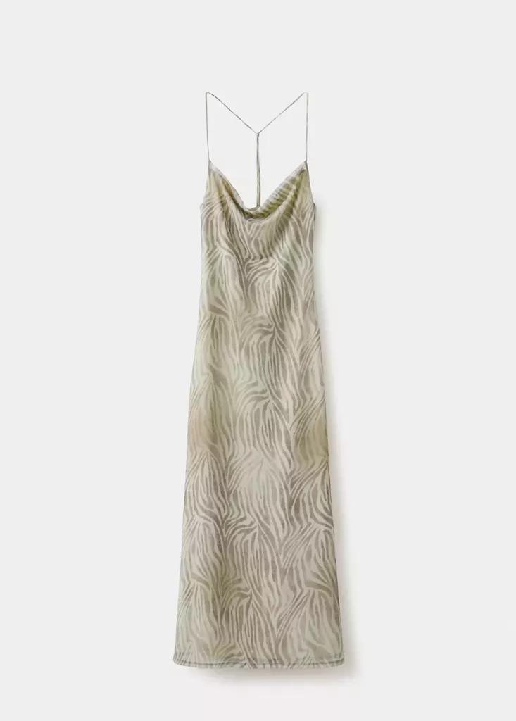 Grey Lt Pastel Draped Zebra Print Dress, Light Pastel Grey, large image number 4