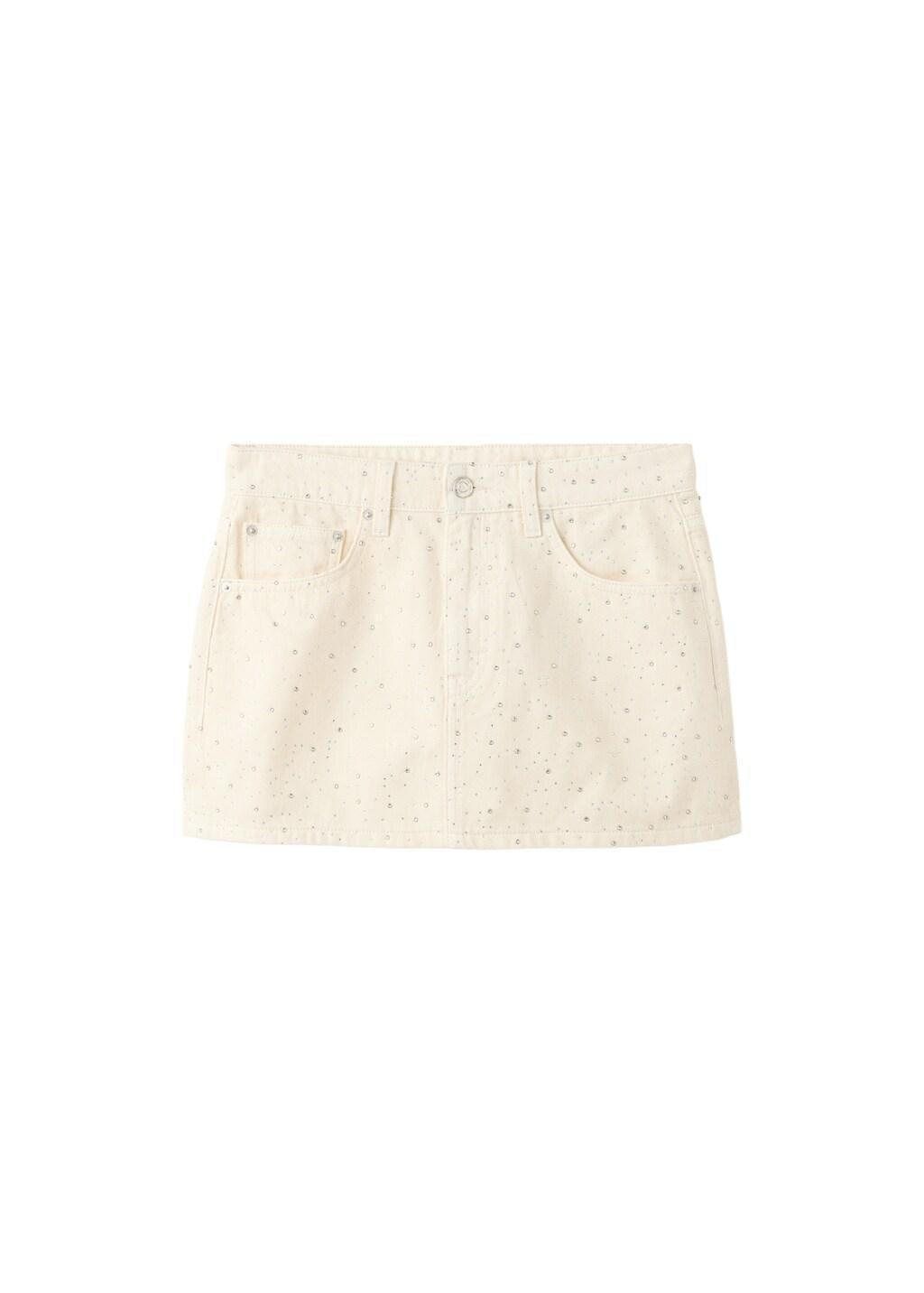 White Strass Denim Skirt, Natural White, large image number 4