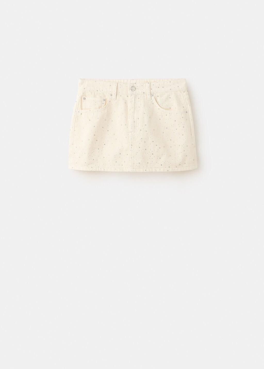 White Strass Denim Skirt, Natural White, large image number 5
