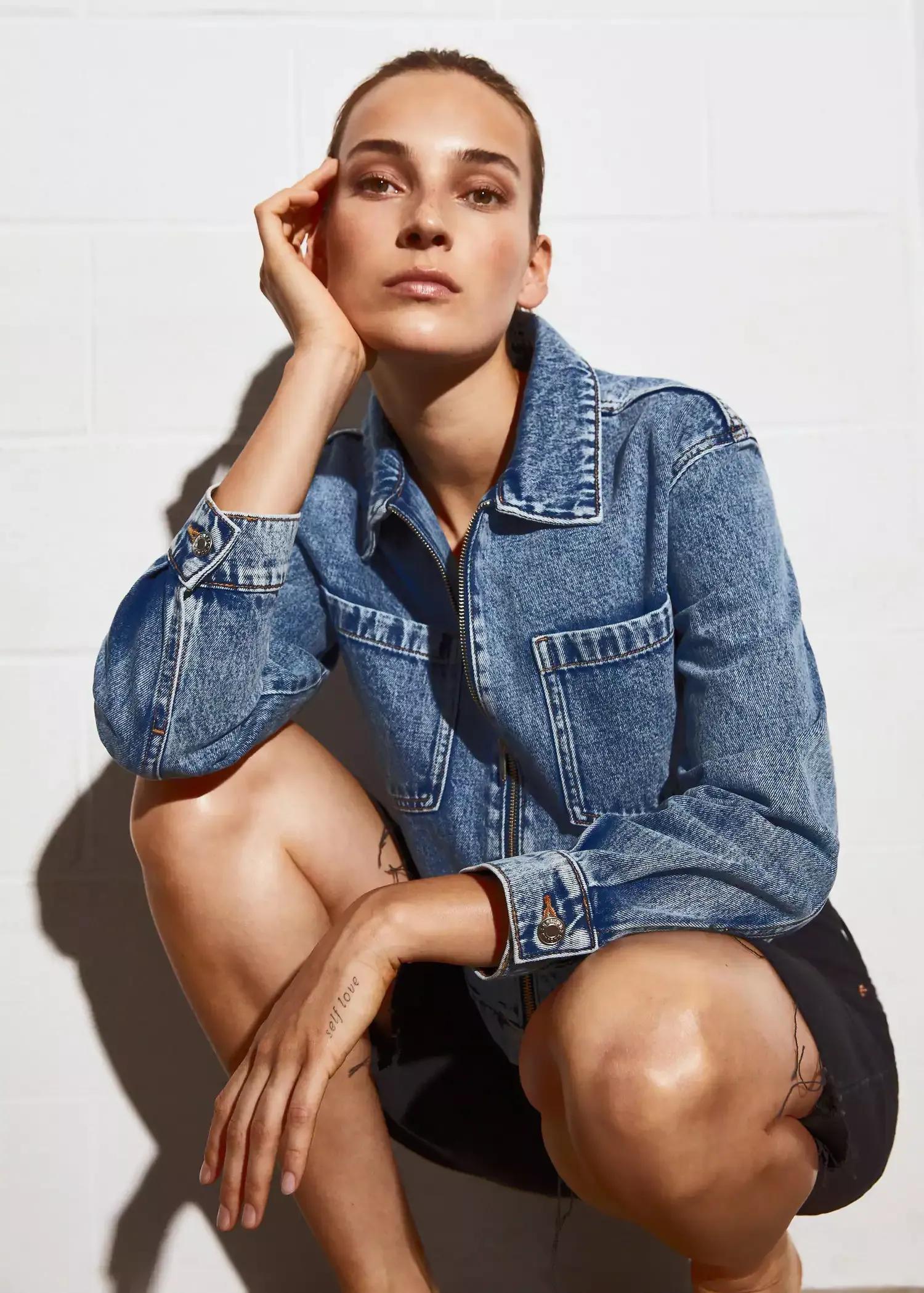 open blue Pockets denim jacket, , large image number 1