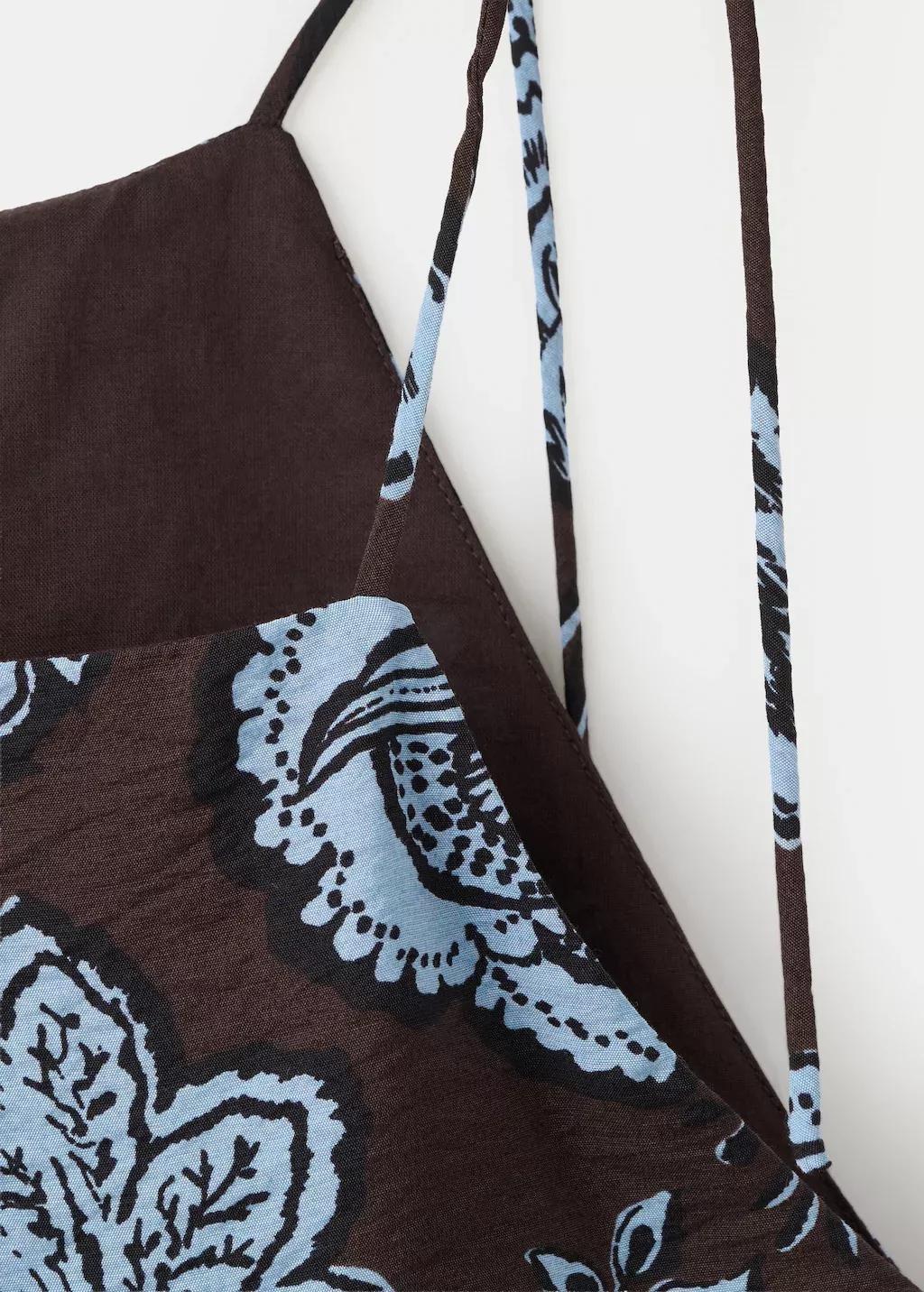 Brown Floral Print Halter Top, Brown, medium