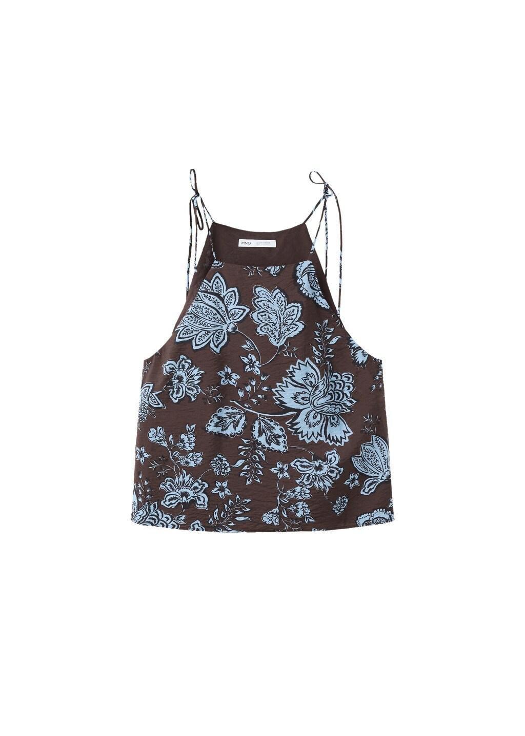 Brown Floral Print Halter Top, Brown, large image number 3
