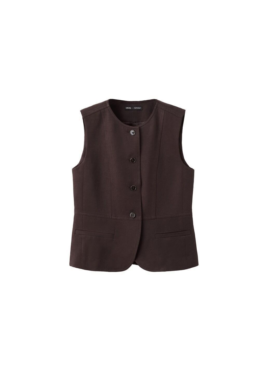 Brown Lyocell Buttoned Gilet, Dark Brown, large image number 3