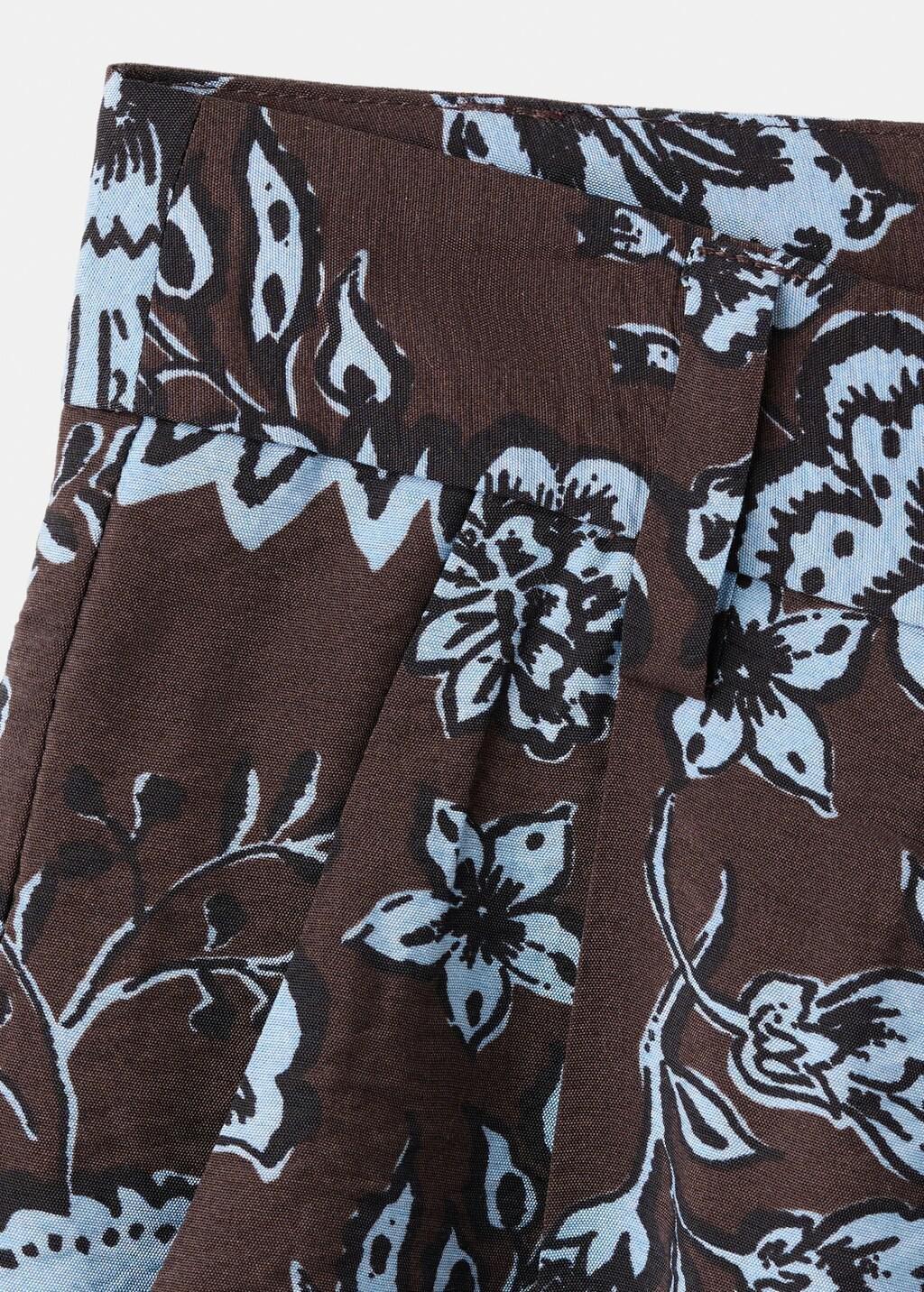 Brown Pleated Floral Print Shorts, Brown, large image number 0