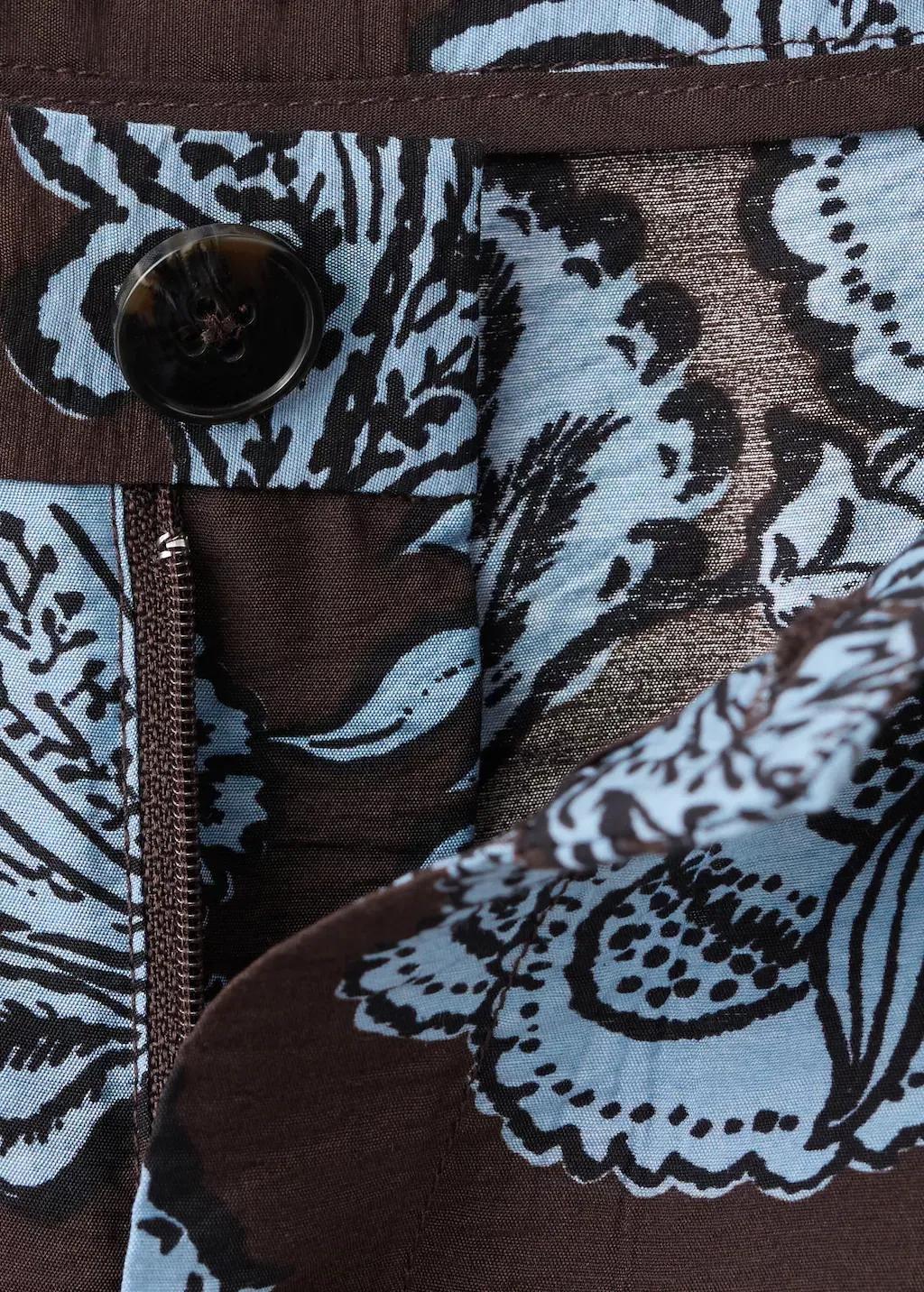 Brown Pleated Floral Print Shorts, Brown, large image number 1