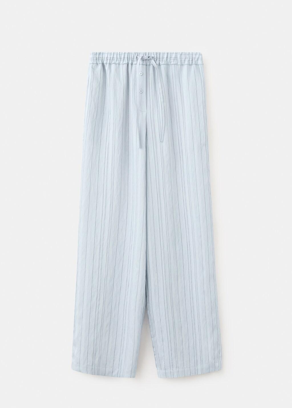 Blue Straight Striped Trousers, Medium Blue, medium