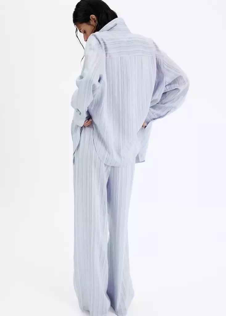 Blue Straight Striped Trousers, Medium Blue, medium