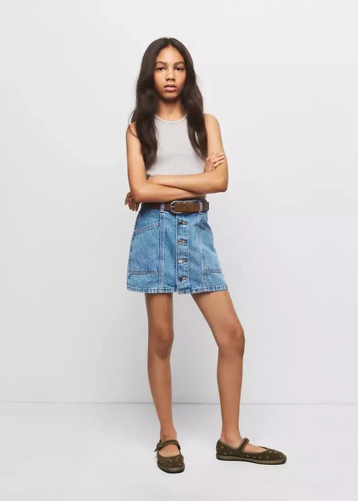 Blue Denim Skirt With Buttons, Kids Girls, Open Blue, medium