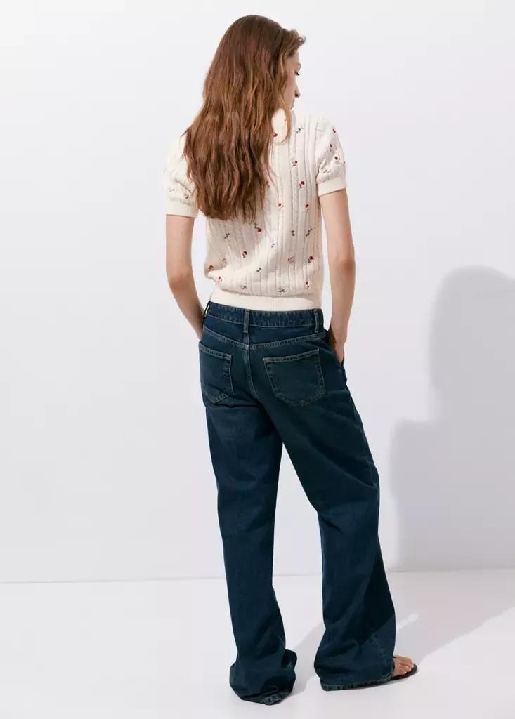 LIGHT BEIGE Ribbed jersey with floral embroidery, Light Beige, medium