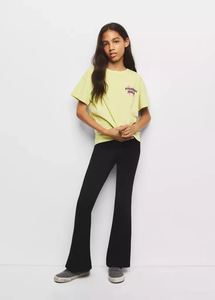 Black Flared Seam Leggings, Kids Girls, Black, medium