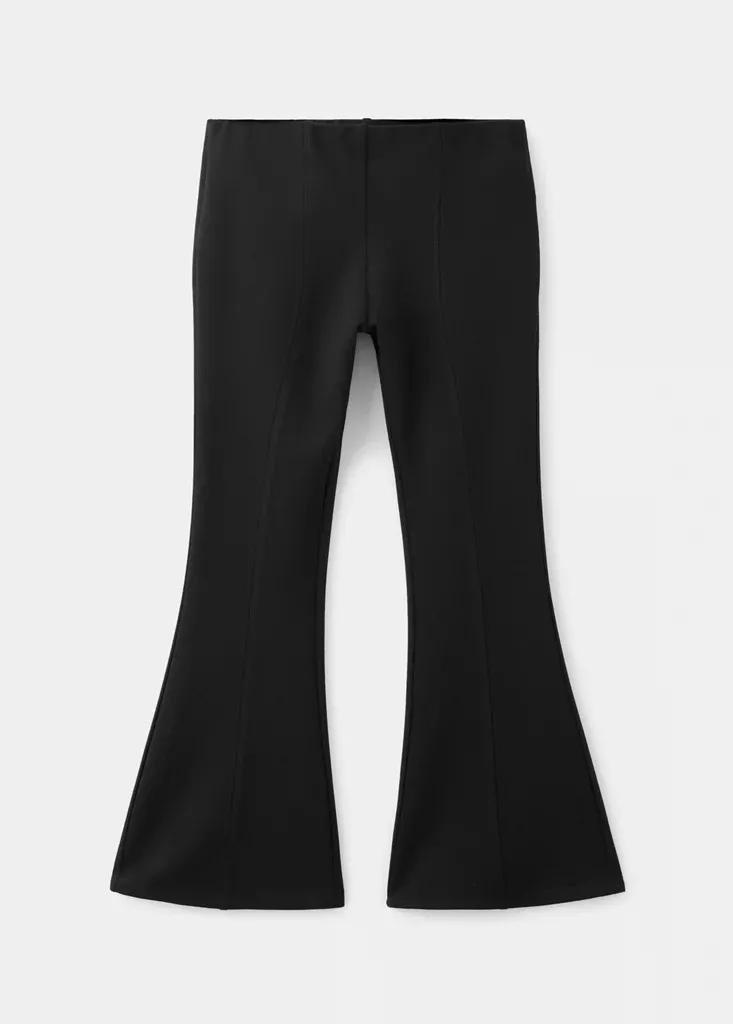 Black Flared Seam Leggings, Kids Girls, Black, medium