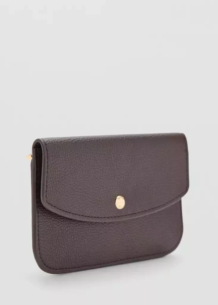 Brown Wallet With Button Flap, Dark Brown, medium