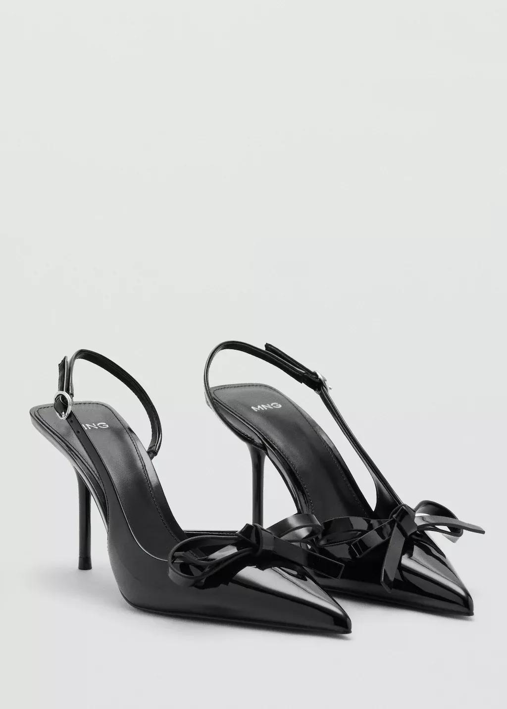 Black Patent Leather Bow High Heel Shoe, Black, large image number 0