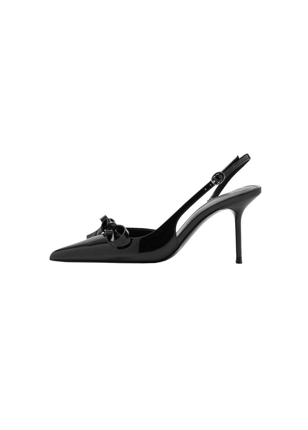 Black Patent Leather Bow High Heel Shoe, Black, medium