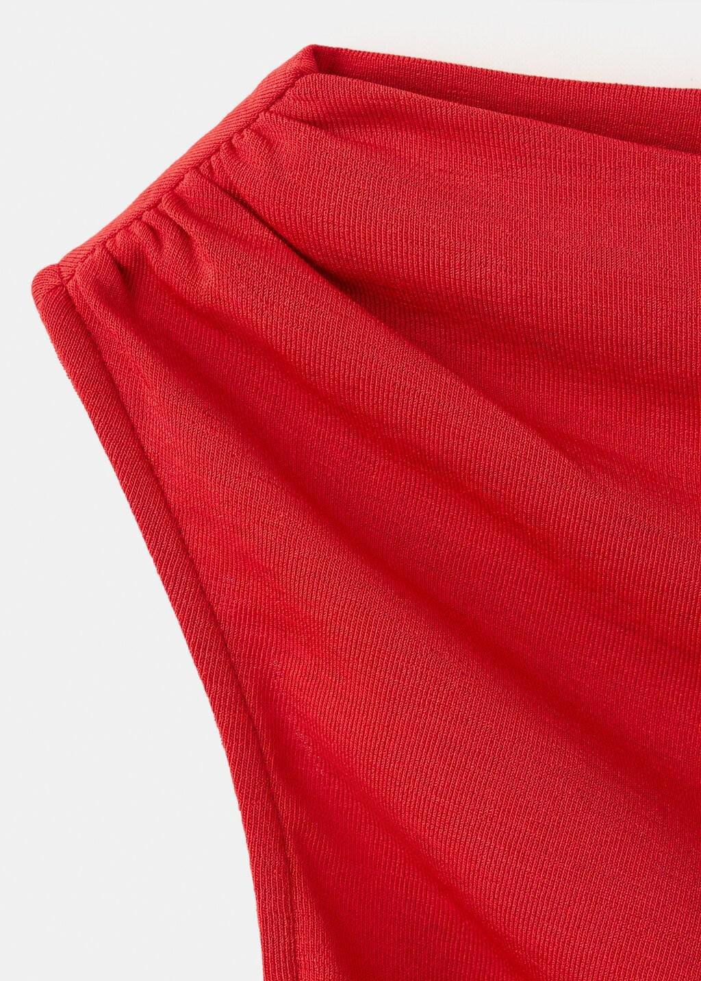 Red Asymmetric Ruched Top, Red, medium