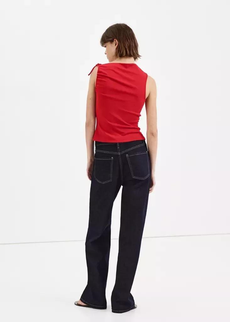 Red Asymmetric Ruched Top, Red, medium