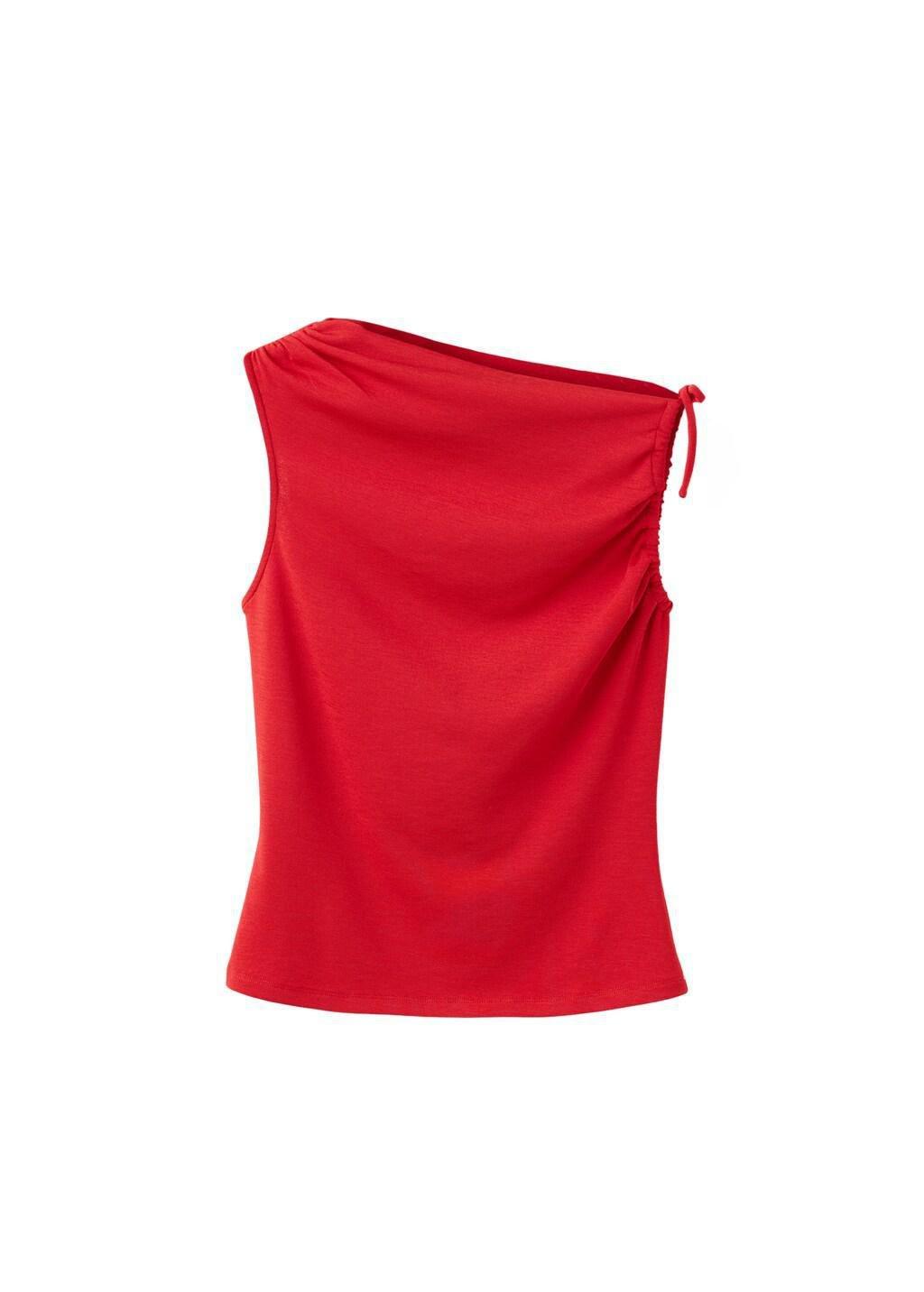 Red Asymmetric Ruched Top, Red, large image number 4