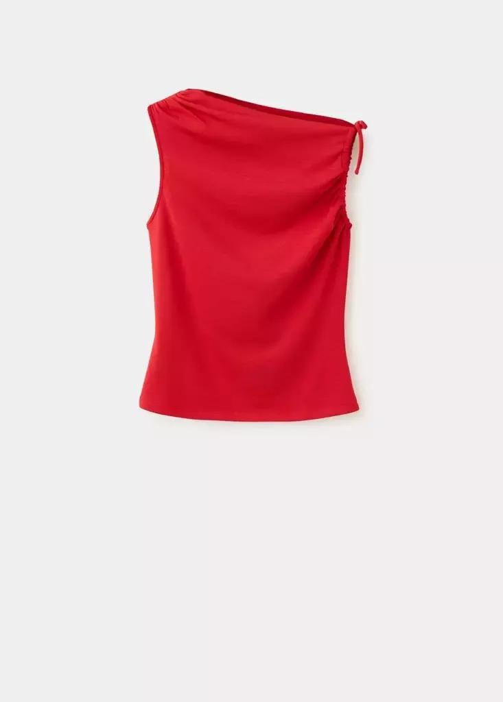 Red Asymmetric Ruched Top, Red, large image number 5