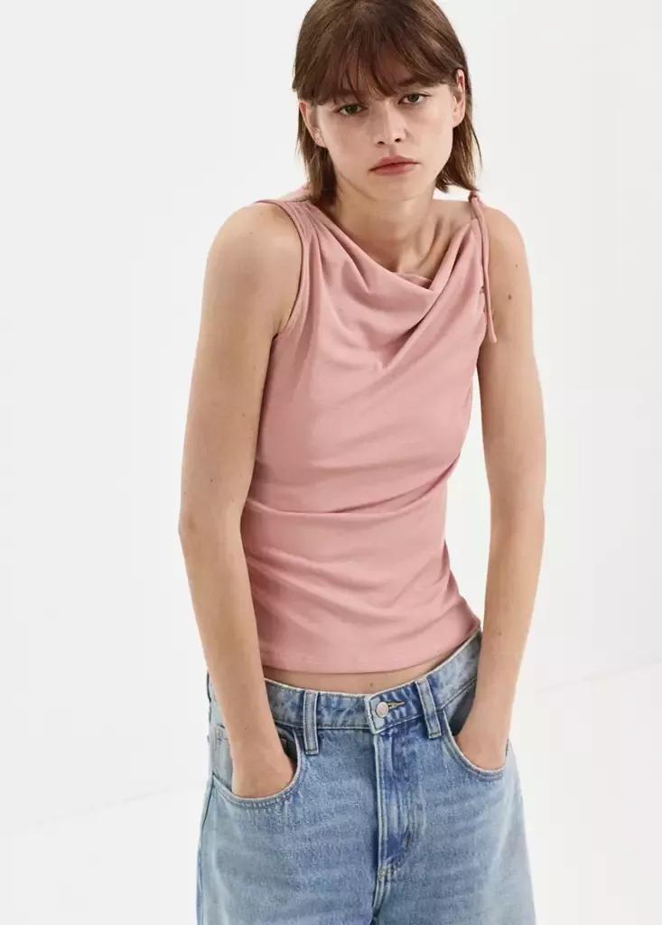 PINK Asymmetric ruched top, Women, Pink, medium