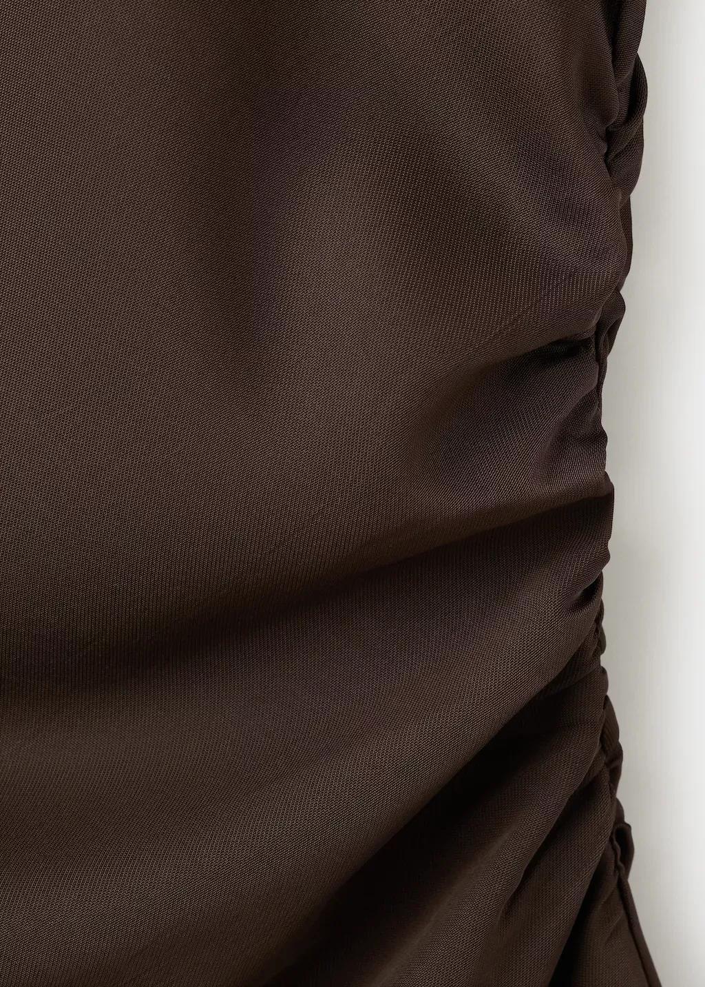 Brown Asymmetric Side Ruched Dress, Brown, large image number 3