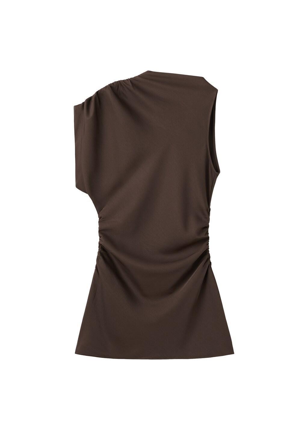 Brown Asymmetric Side Ruched Dress, Brown, large image number 4