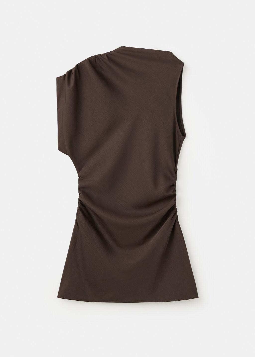 Brown Asymmetric Side Ruched Dress, Brown, large image number 5