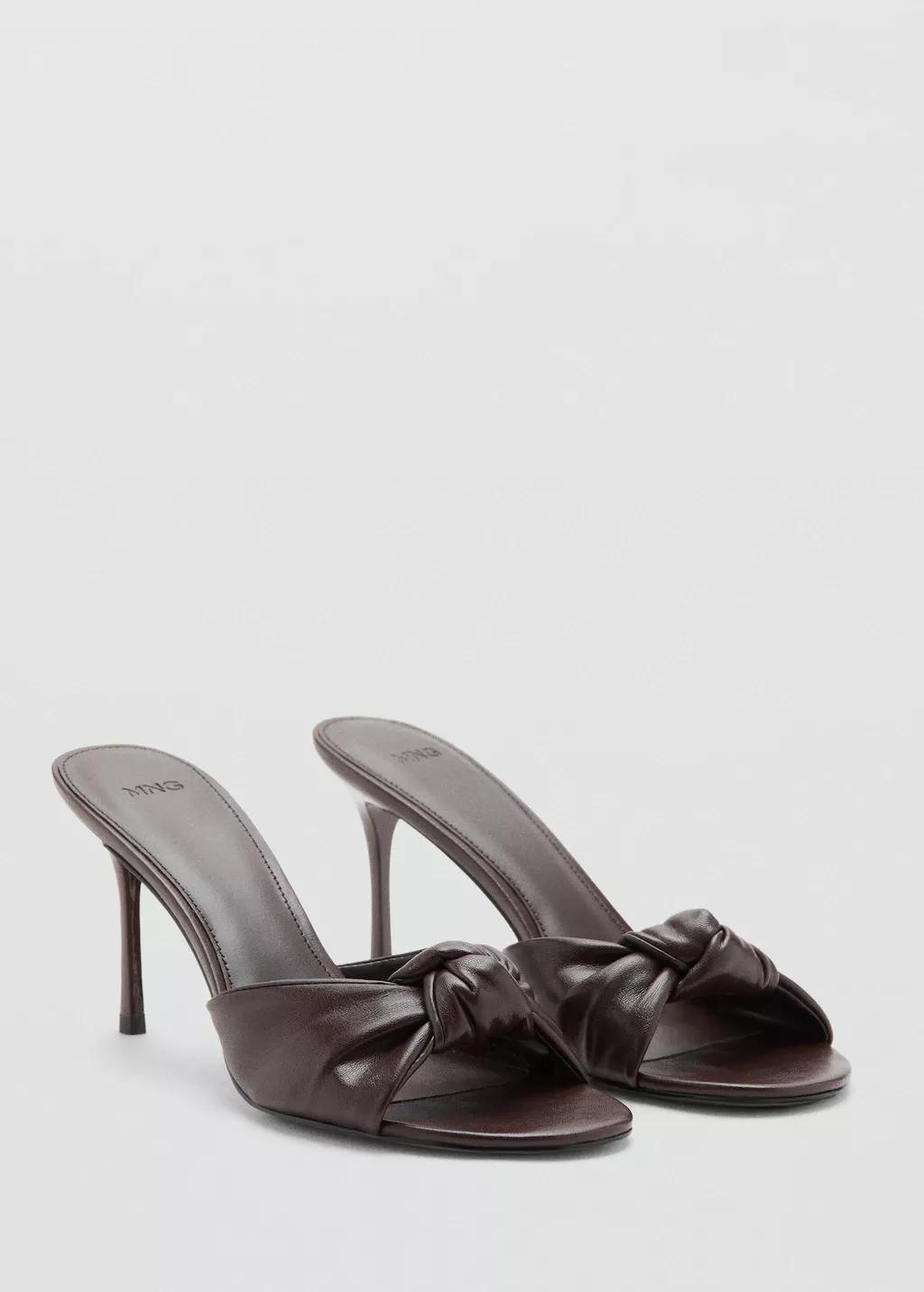 Brown Stiletto Heel Knot Sandal, Dark Brown, large image number 0