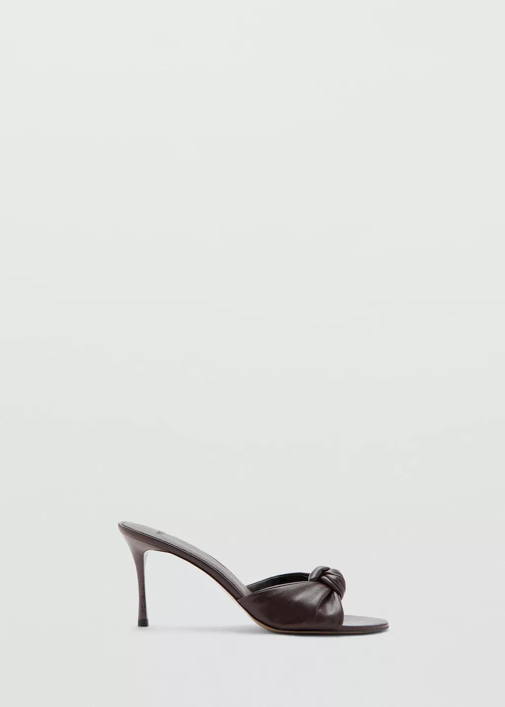 Brown Stiletto Heel Knot Sandal, Dark Brown, large image number 3