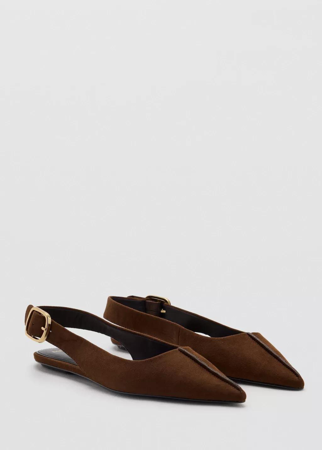 Brown Pointed Toe Flat Shoes, Dark Brown, large image number 0