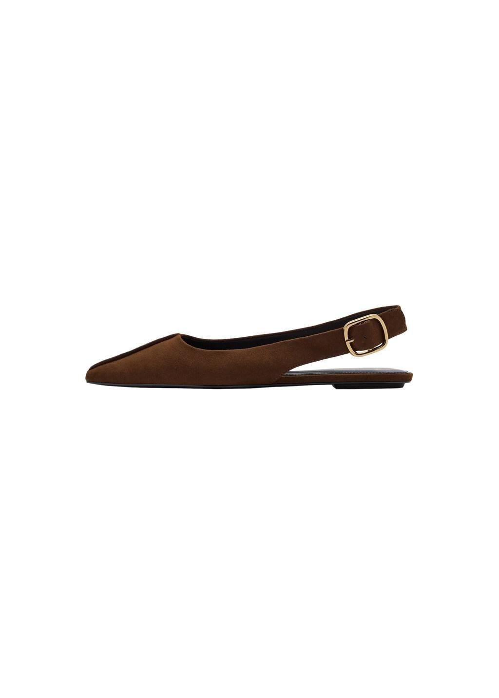 Brown Pointed Toe Flat Shoes, Dark Brown, large image number 2