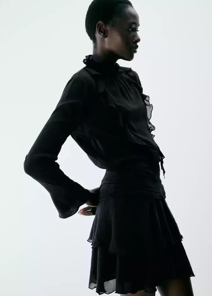 Black Ruffles Flowy Dress, , large image number 1