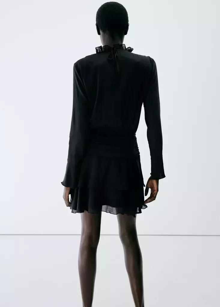 Black Ruffles Flowy Dress, , medium