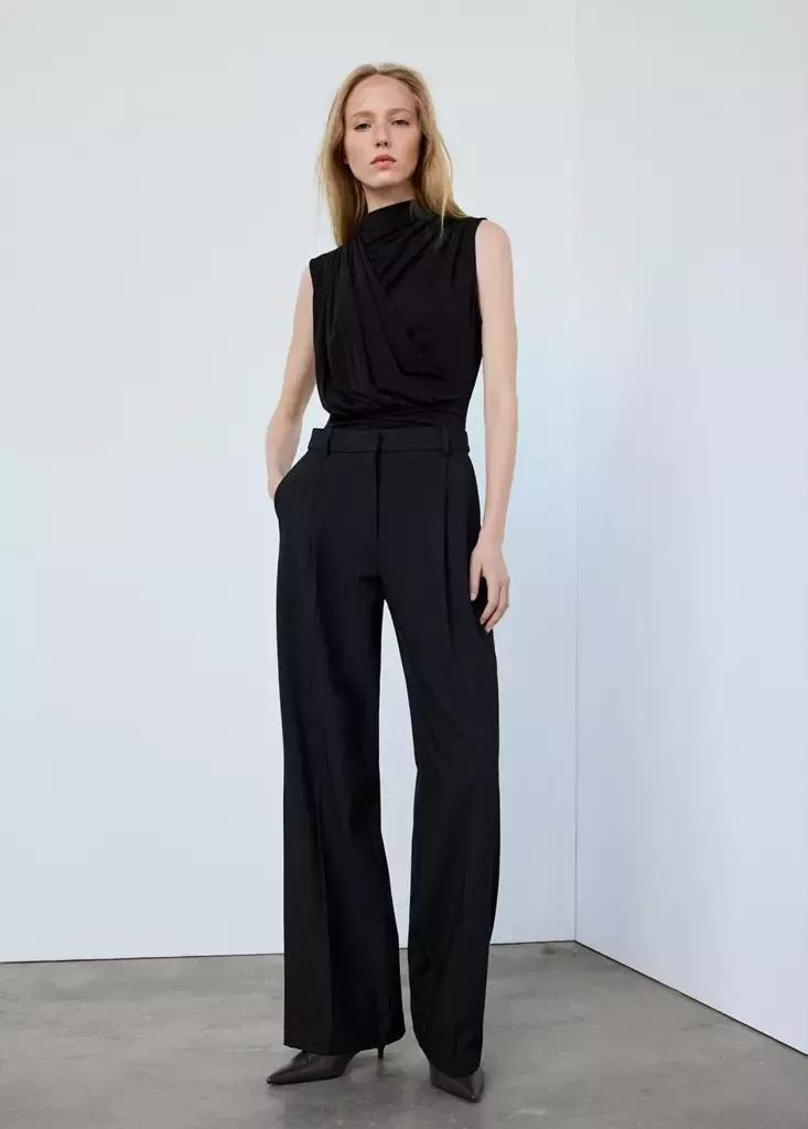 Black Chiffon Draped Top, , medium