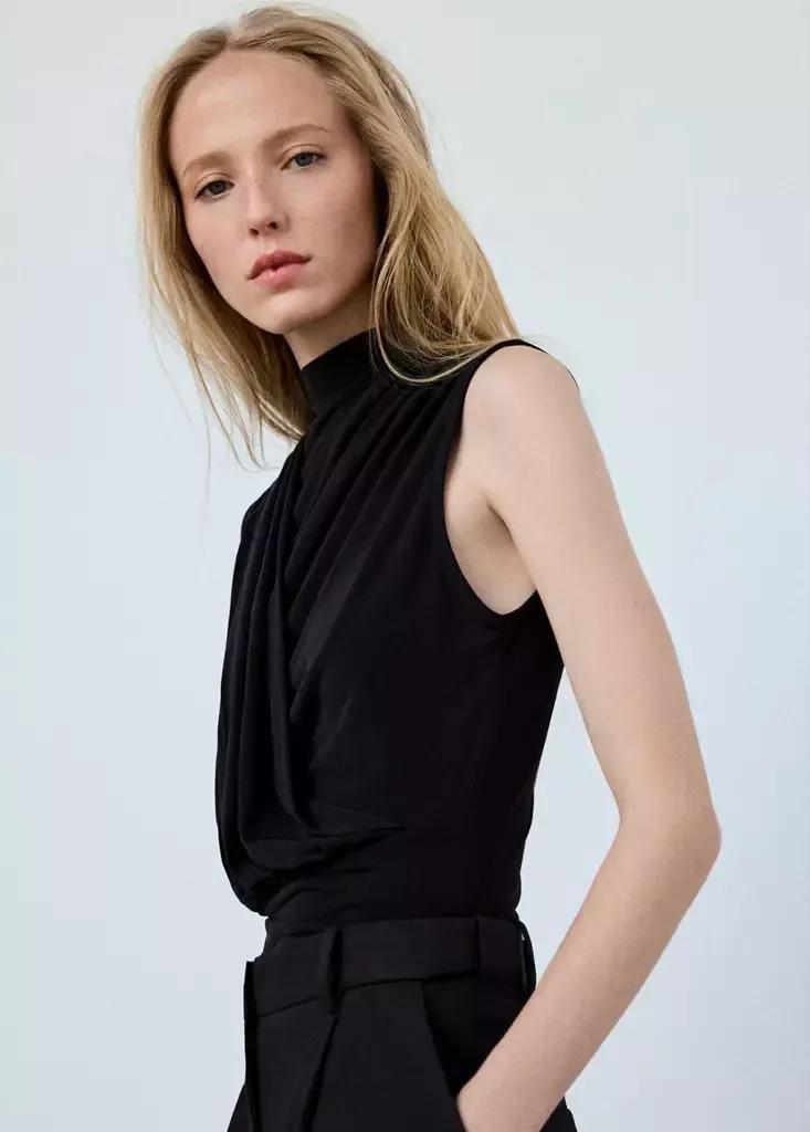 Black Chiffon Draped Top, , medium