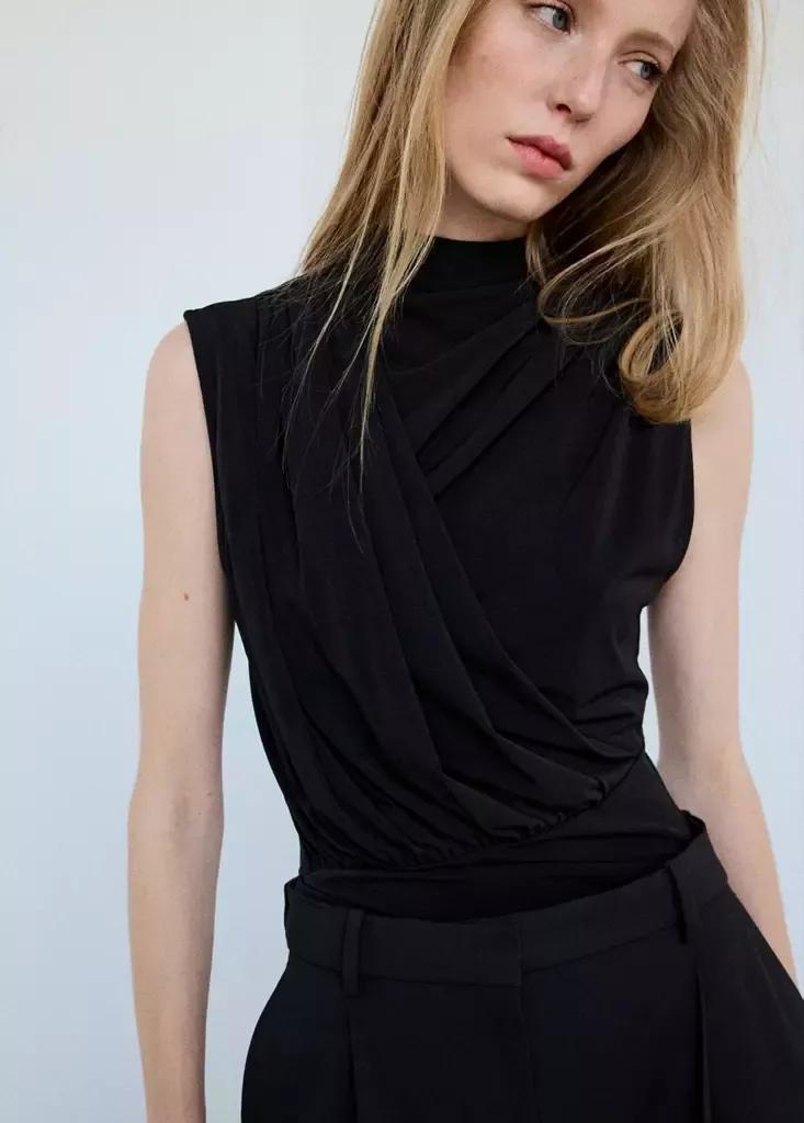 Black Chiffon Draped Top, , large image number 3