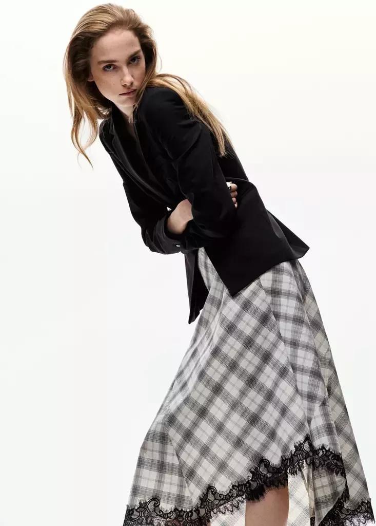 White Fluid Midi Checked Skirt, , medium