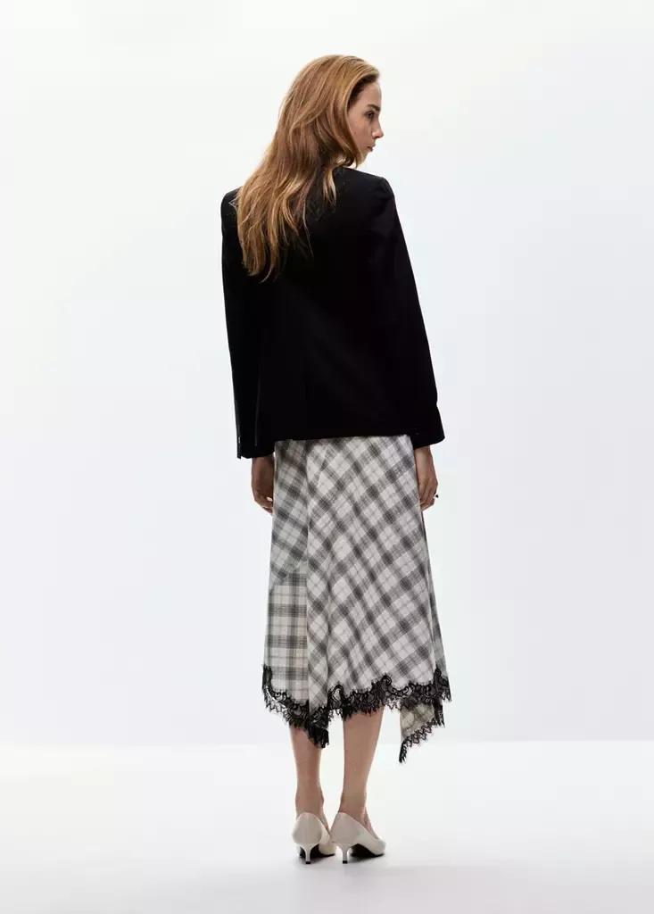 White Fluid Midi Checked Skirt, , medium